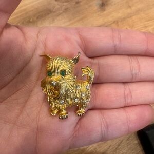 Elegant Yorkie Dog Brooch with Green Accents